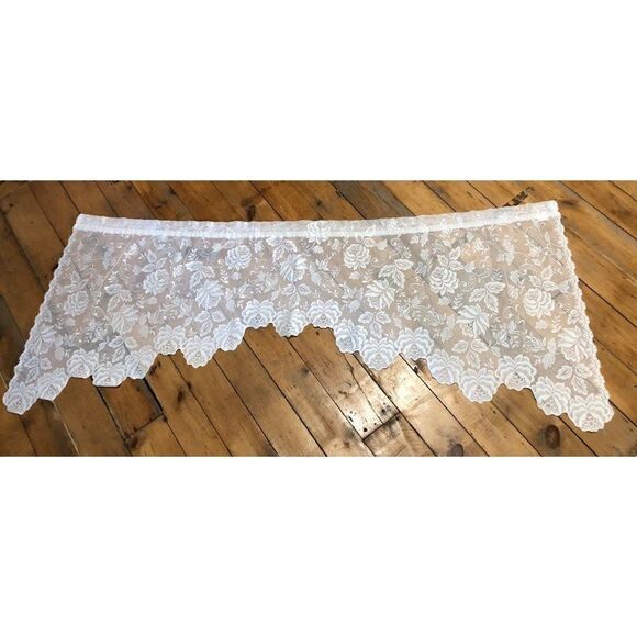 Vintage Window Curtain Swag Valance Lace Embroidered Floral - Picture 1 of 5